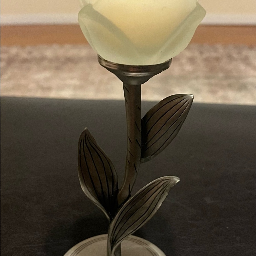 Elegant Frosted Glass Rose Candle Holder